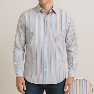 J Crew Mens Shirt Orange Blue Stripe Long Sleeve 2 Ply Cotton Size L (16-16.5)